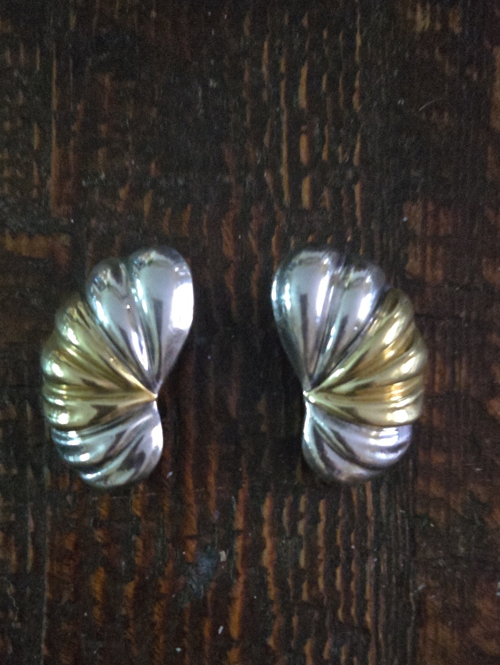 Vintage LATON Mexico 925 Sterling Silver Two Tone Fan Clip On Earrings 18.12g